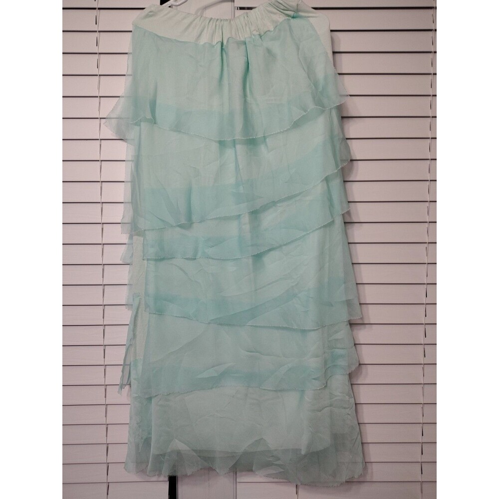 Rare Bird Handmade  Cotton USA Pale Mint Green Cupro Rayon Tiered Skirt sz L